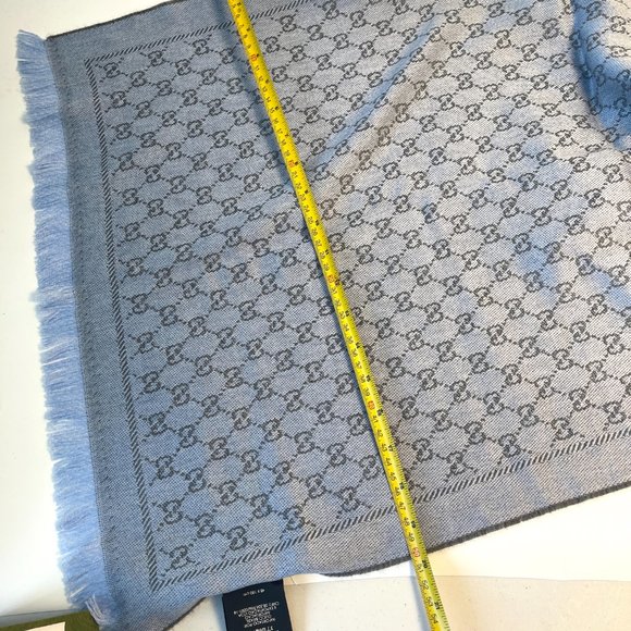 Gucci 411115 Gray and Blue 100% Wool GG Monogram Stencil Scarf - Picture 10 of 15